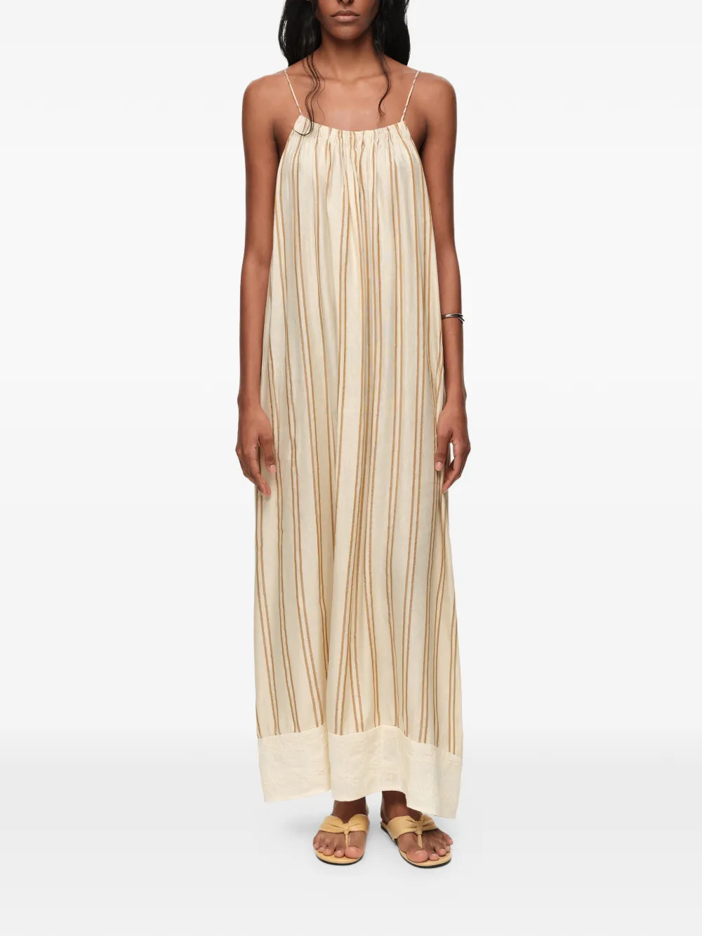 BIMBA Y LOLA sand striped linen dress with thin straps