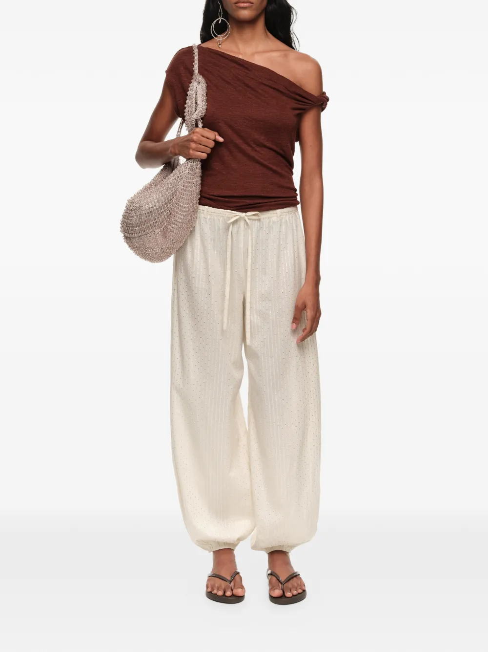 BIMBA Y LOLA Linnen top met geknoopte hals Bruin
