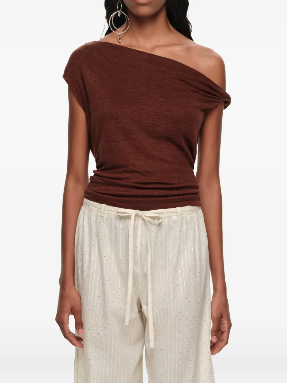 BIMBA Y LOLA Linnen top met geknoopte hals Bruin