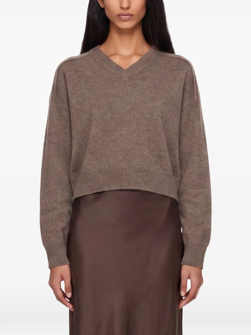 LouLou de Saison Anzor Lds cropped trui met V-hals Bruin