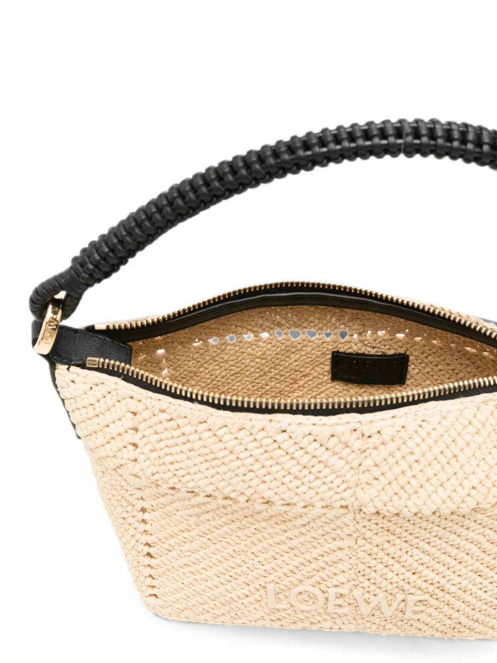 LOEWE Cala mini-tas van klassiek kalfsleer en raffia Beige