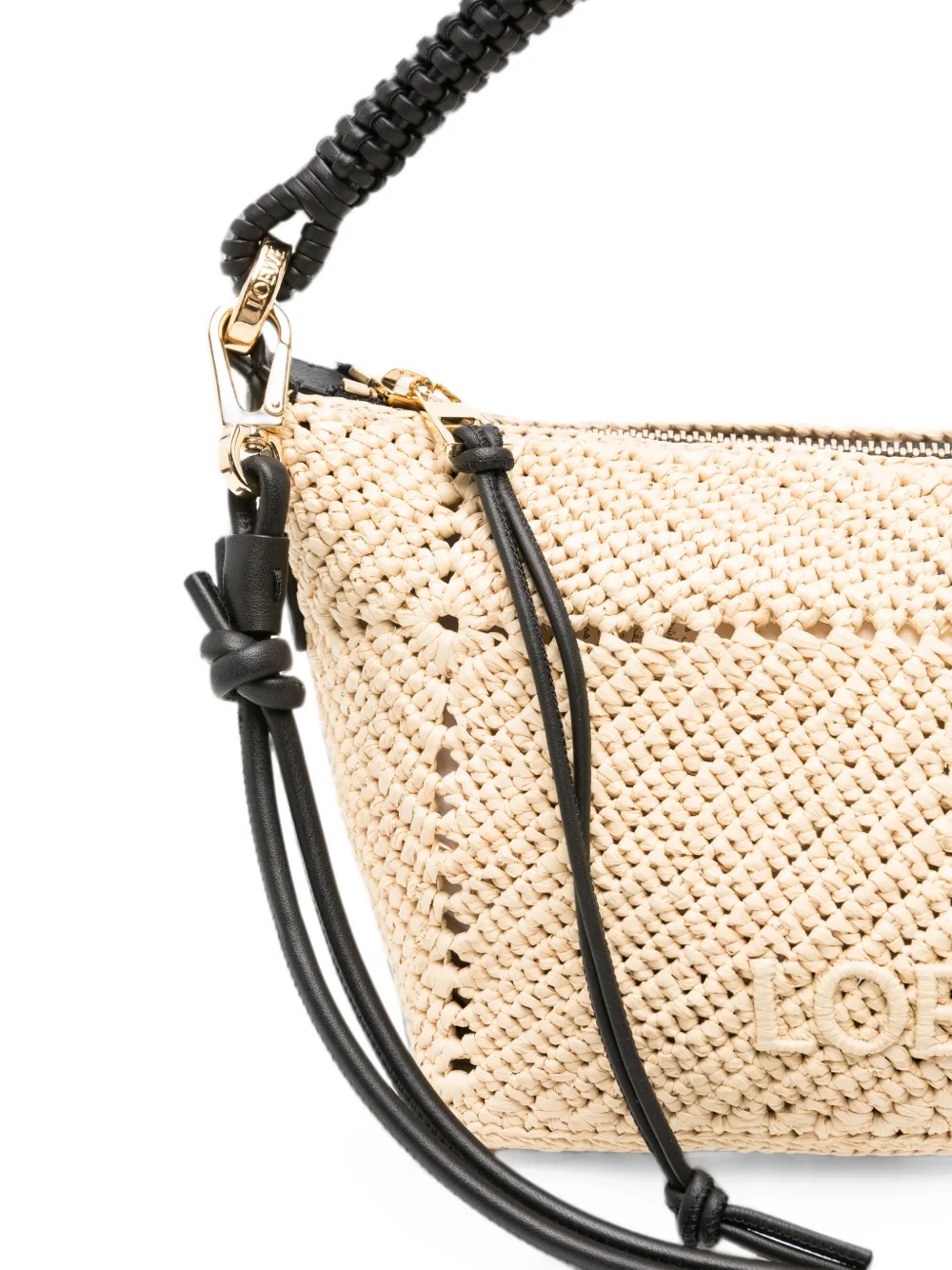 LOEWE Cala mini-tas van klassiek kalfsleer en raffia Beige