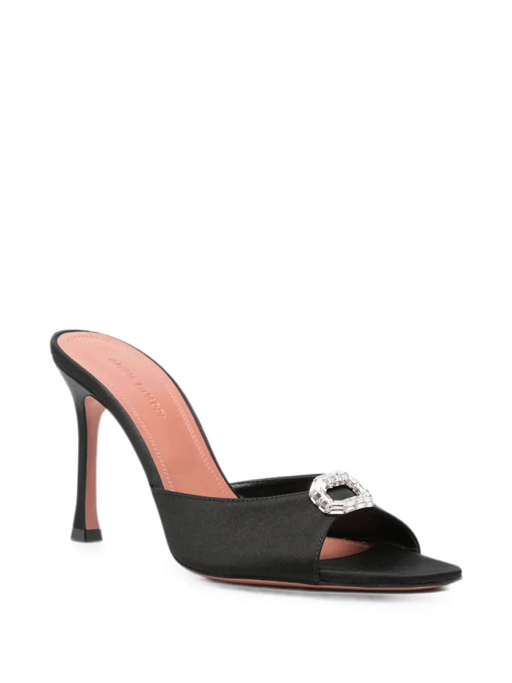 Amina Muaddi Mini Camelia crystal-buckle satin sandals Zwart