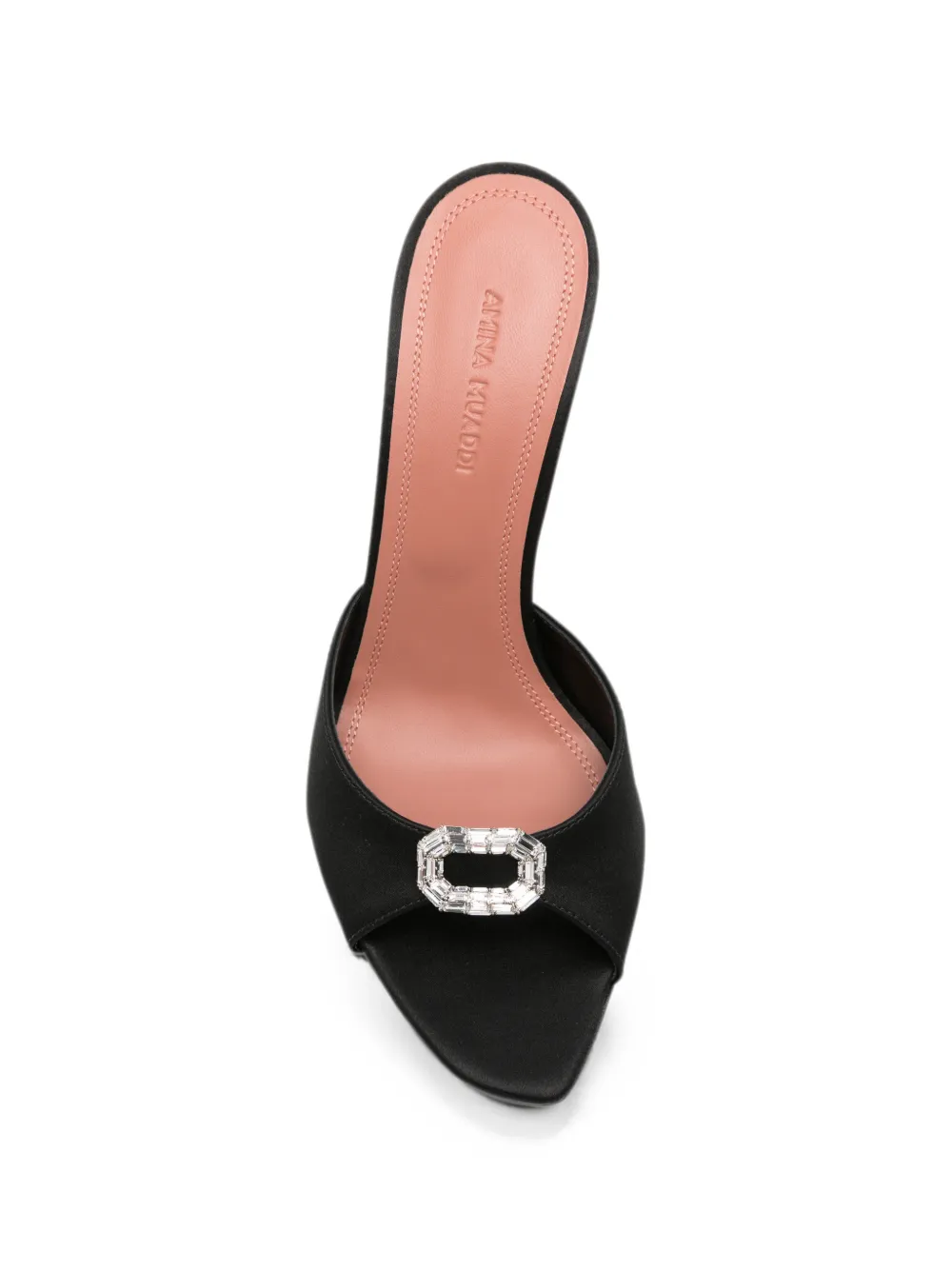 Amina Muaddi Mini Camelia crystal-buckle satin sandals Zwart