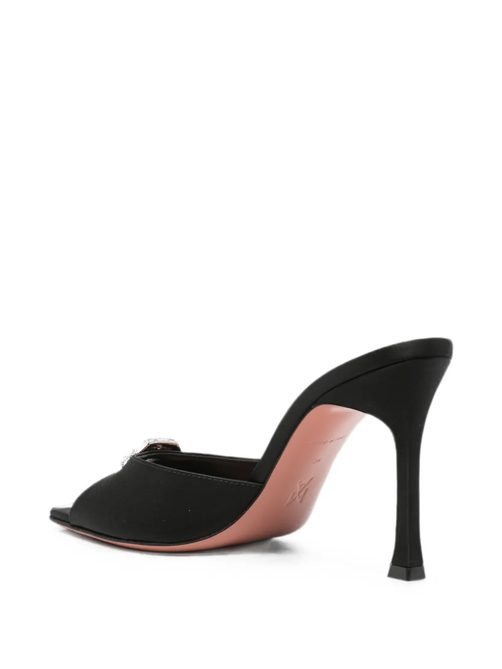 Amina Muaddi Mini Camelia crystal-buckle satin sandals Zwart