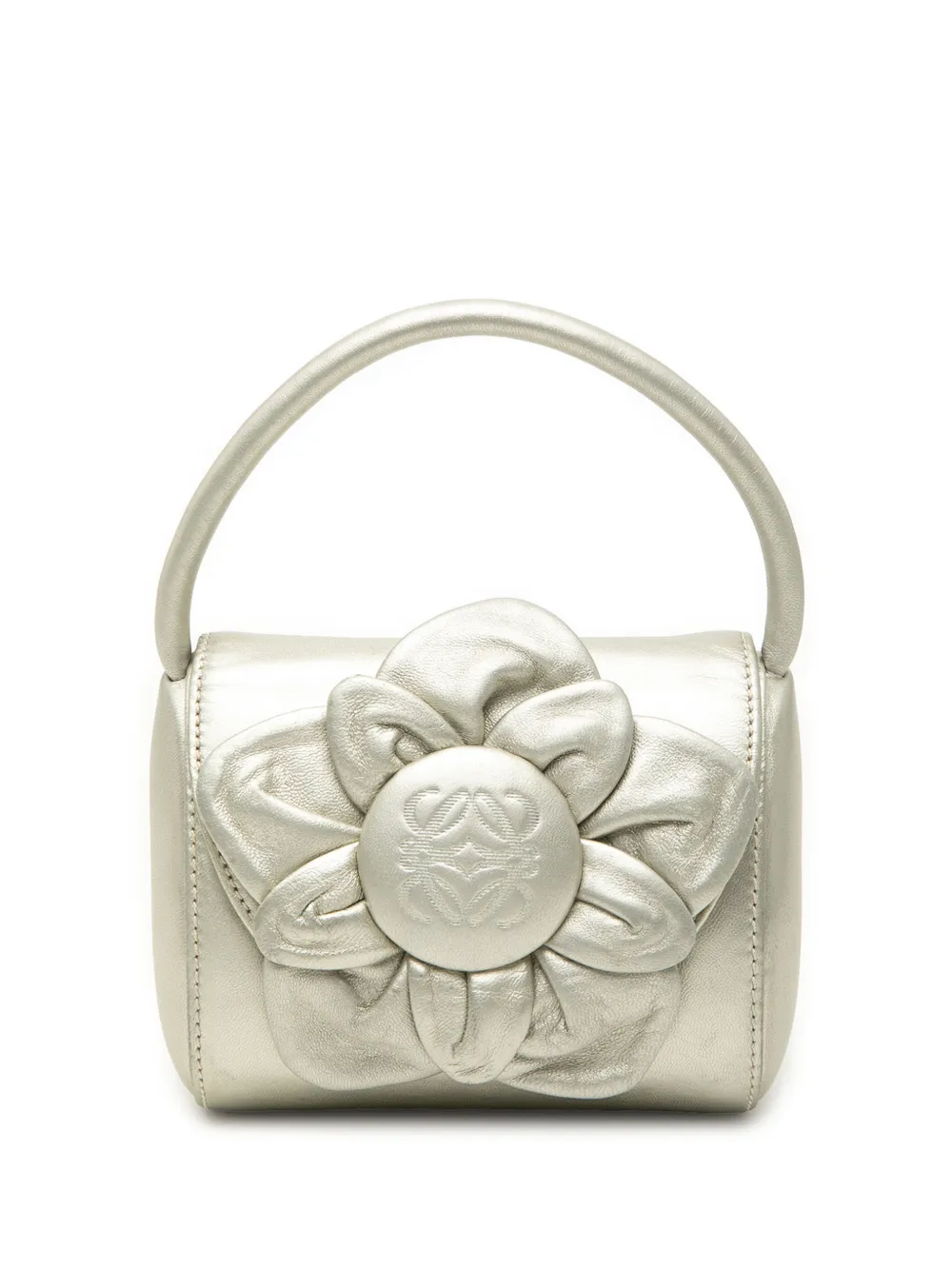Loewe Pre-Owned 1990-2000 Metallic Leather Anagram Flower handbag - Silver