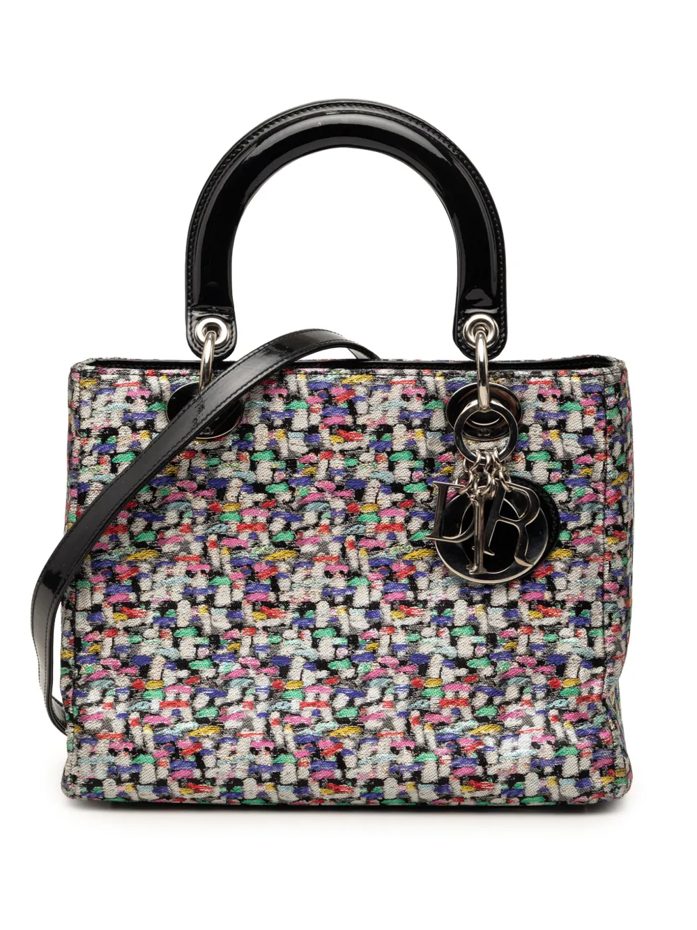 Christian Dior Pre-Owned 2020 Medium Multicolor Metallic Fabric and Patent Leather Lady Dior satchel - Nero