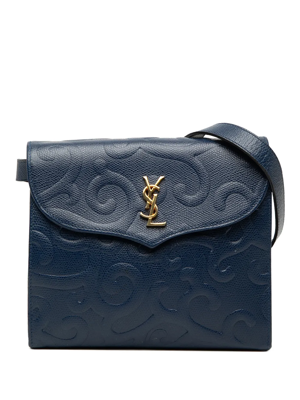 Saint Laurent Pre-Owned 20th Century Embossed Leather Arabesque crossbody bag - Blu