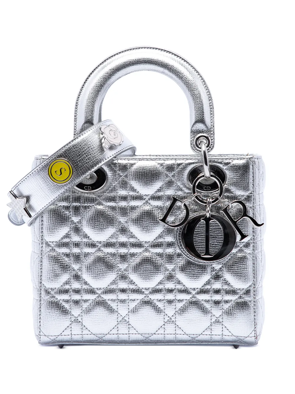Christian Dior Pre-Owned 2018 Small Metallic Grained Calfskin Cannage My ABCDior Lady Dior satchel - Argento
