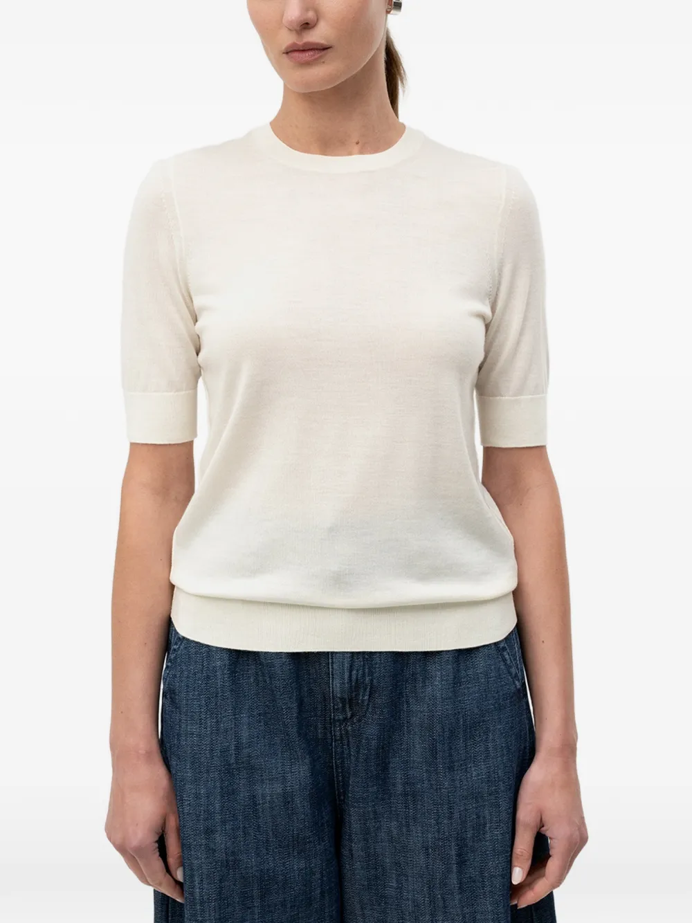 BOSS Trui met ronde hals en korte mouwen Beige