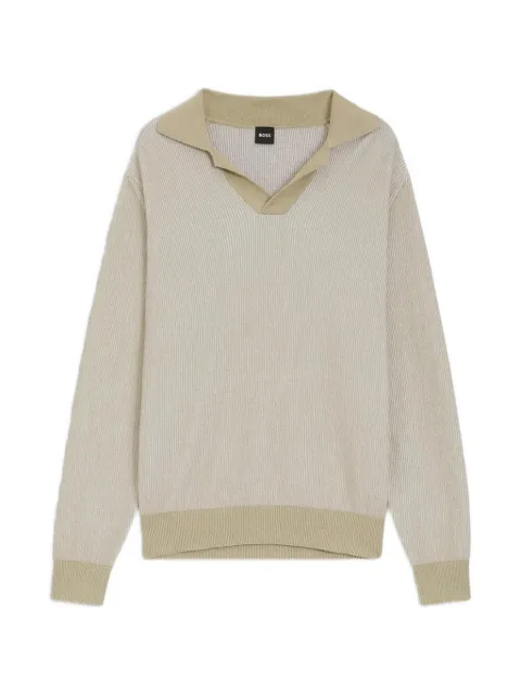 BOSS ribbed-knit open-collar sweater