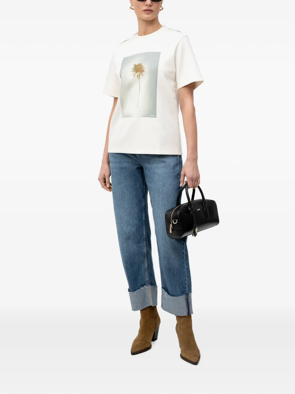 BOSS T-shirt met grafische print Beige