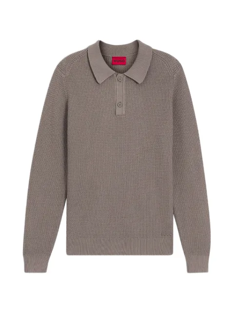HUGO waffle-knit long sleeved polo shirt