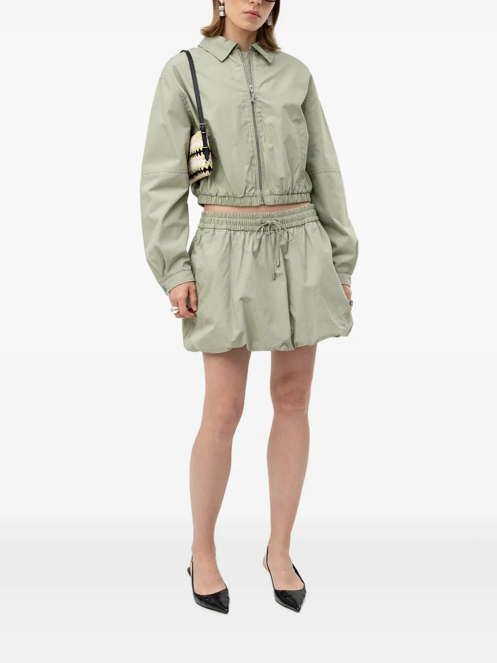  Hugo Mini Drawstring Bubble-hem Skirt - Verde 