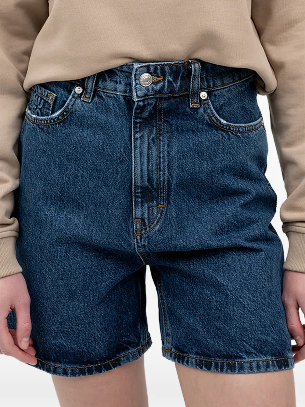 HUGO logo-patch denim shorts - Blue