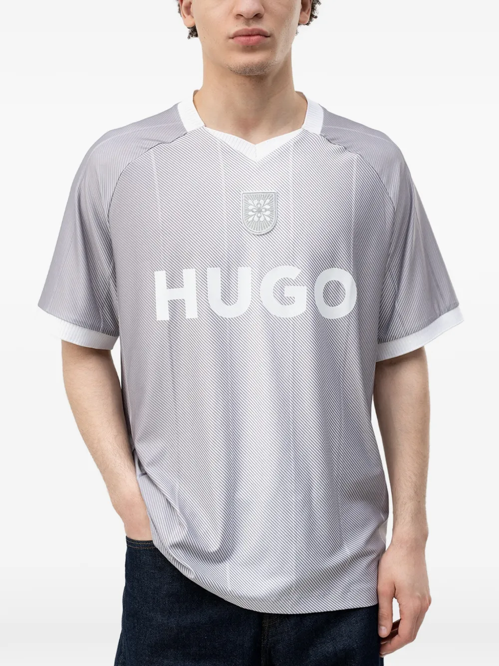 HUGO logo-print V-neck T-shirt - Grau