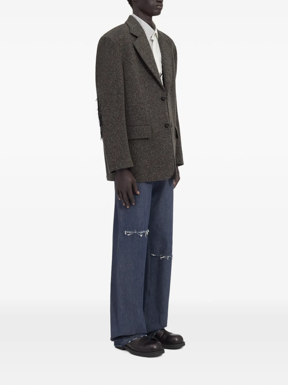 MM6 Maison Margiela Wool tweed colbert Bruin