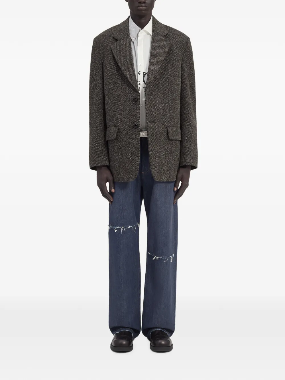 MM6 Maison Margiela Wool tweed colbert Bruin