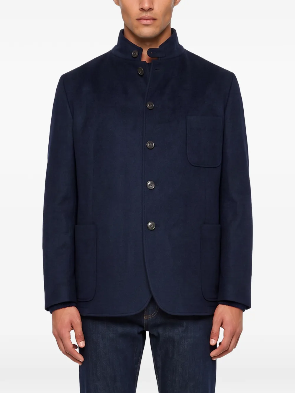 Canali high-neck patch-pocket jacket Blauw