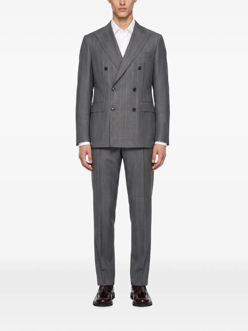 Canali check double-breasted suit Grijs