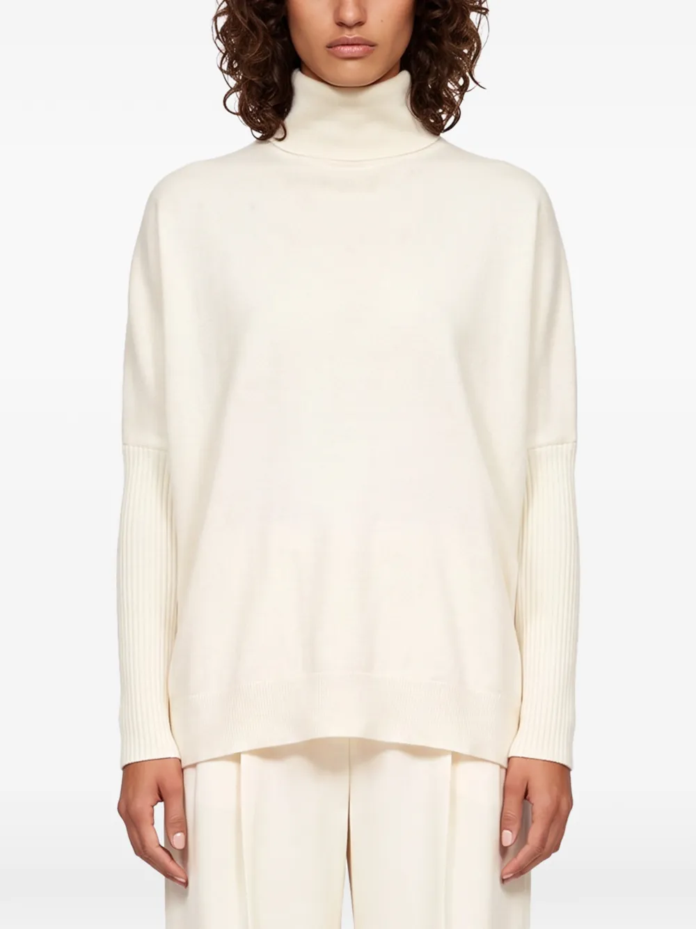 Gotha Margareth Roll-neck Ribbed-sleeve Sweater In White