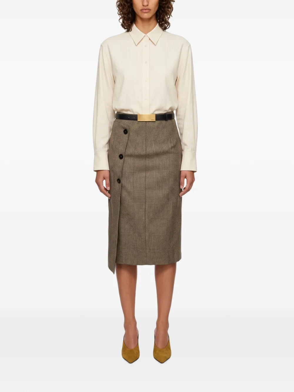 Antonelli Prince of Wales geruite midi-rok met knopen Bruin