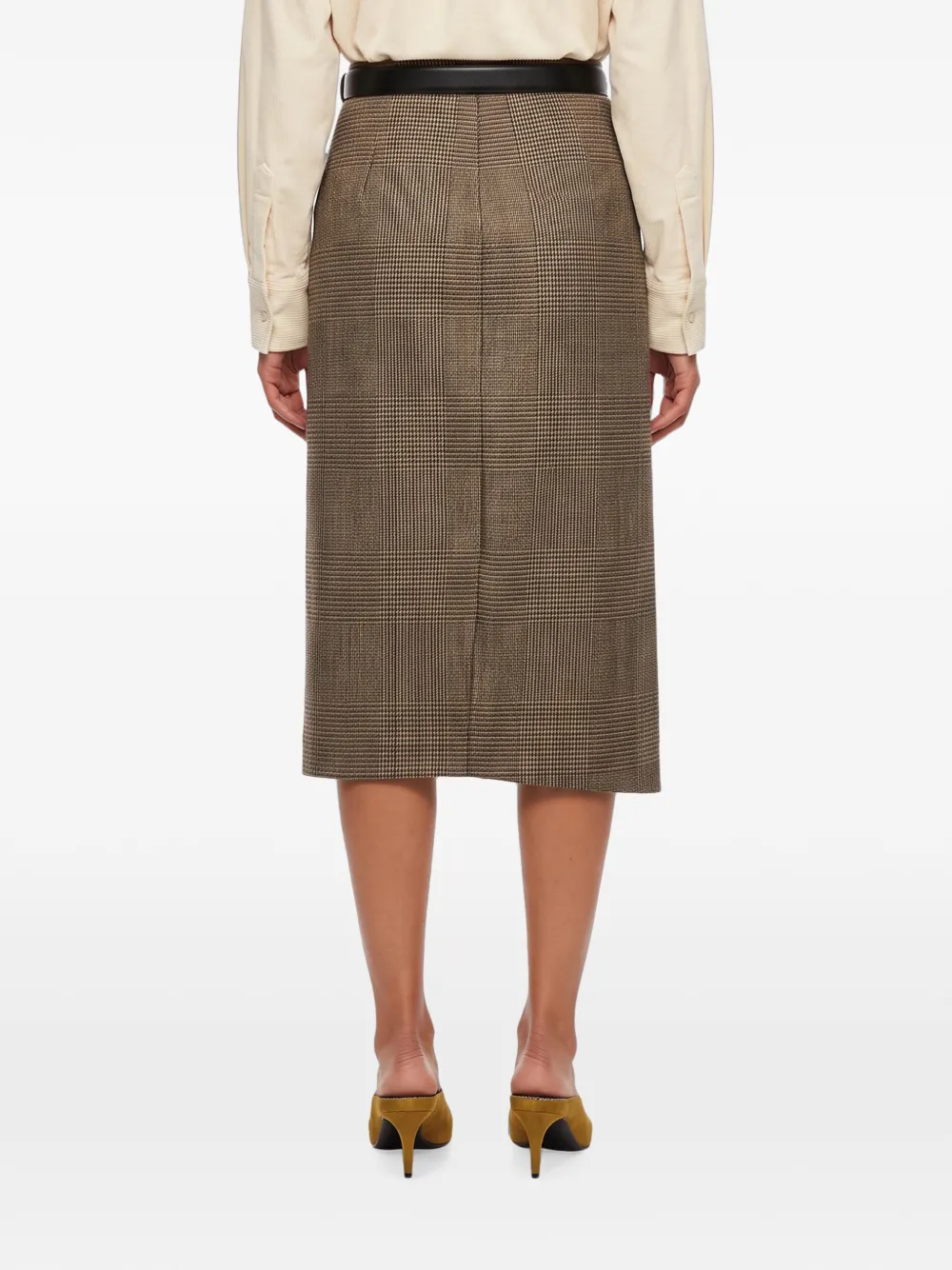 Antonelli Prince of Wales geruite midi-rok met knopen Bruin