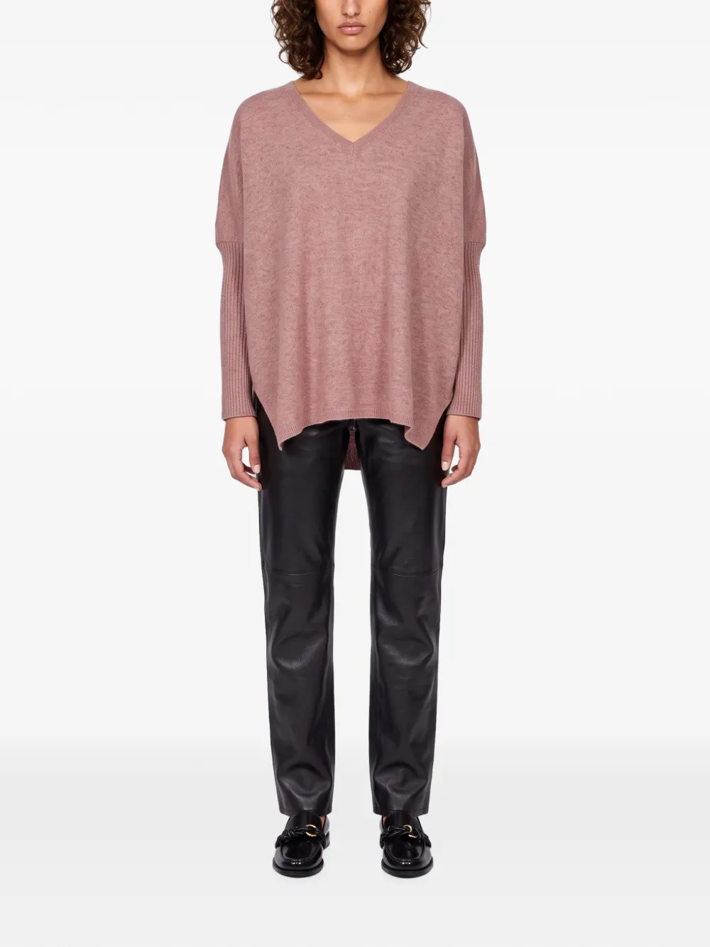 Gotha Faustine ribbed-knit V-neck sweater Roze