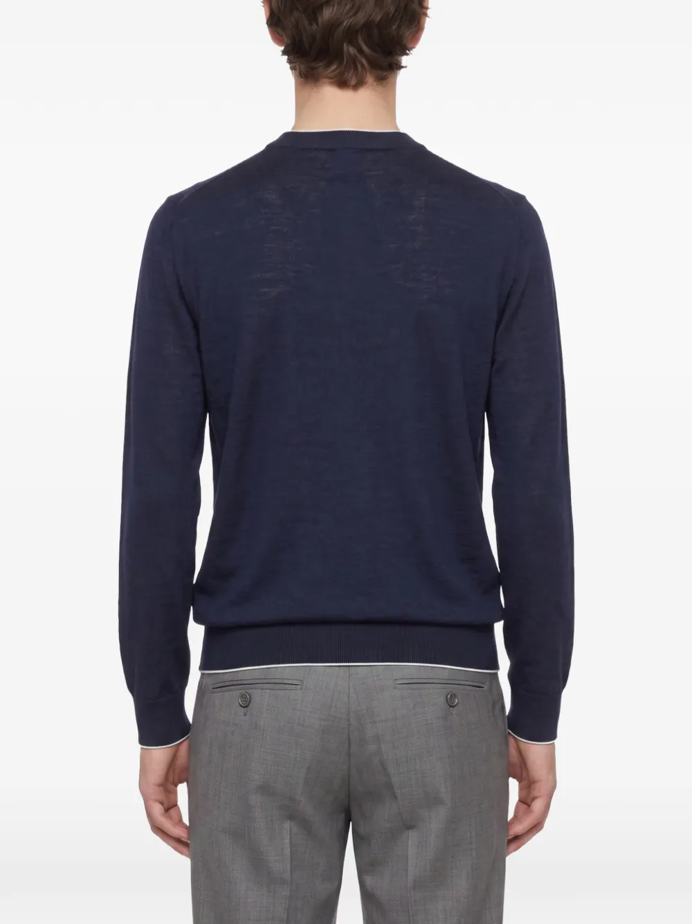 Eleventy contrast-trim fine-knit sweater Blauw