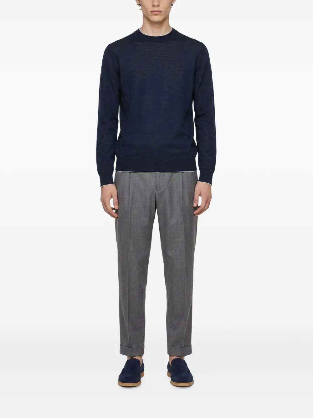 Eleventy contrast-trim fine-knit sweater Blauw