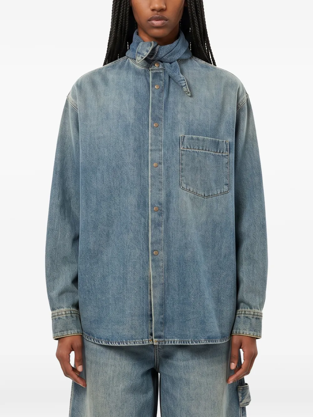 DARKPARK Denim blouse met sjaaldetail Blauw