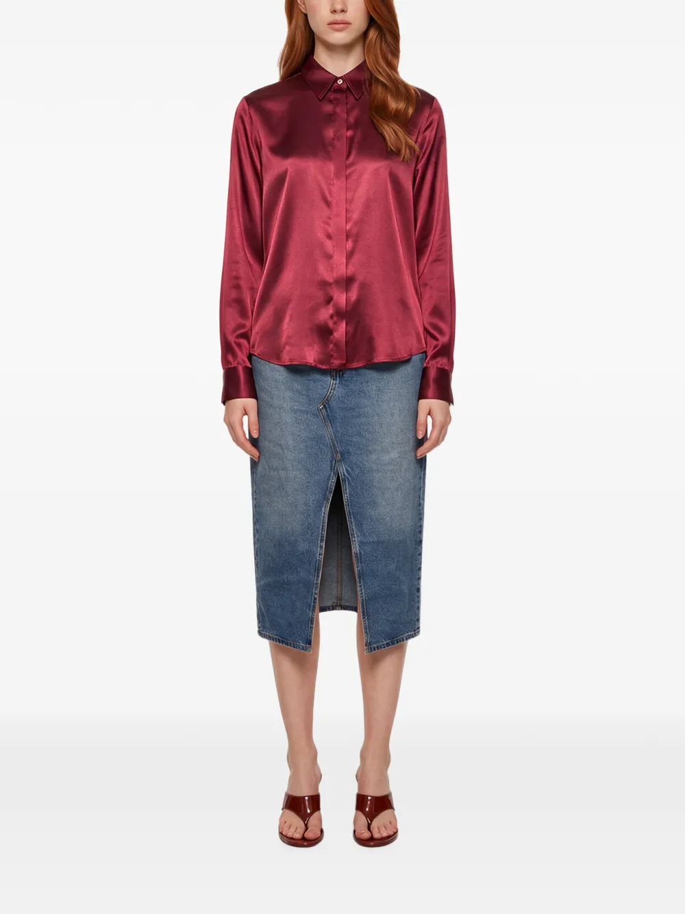 Antonelli Chisone satin-finish long-sleeve shirt Rood