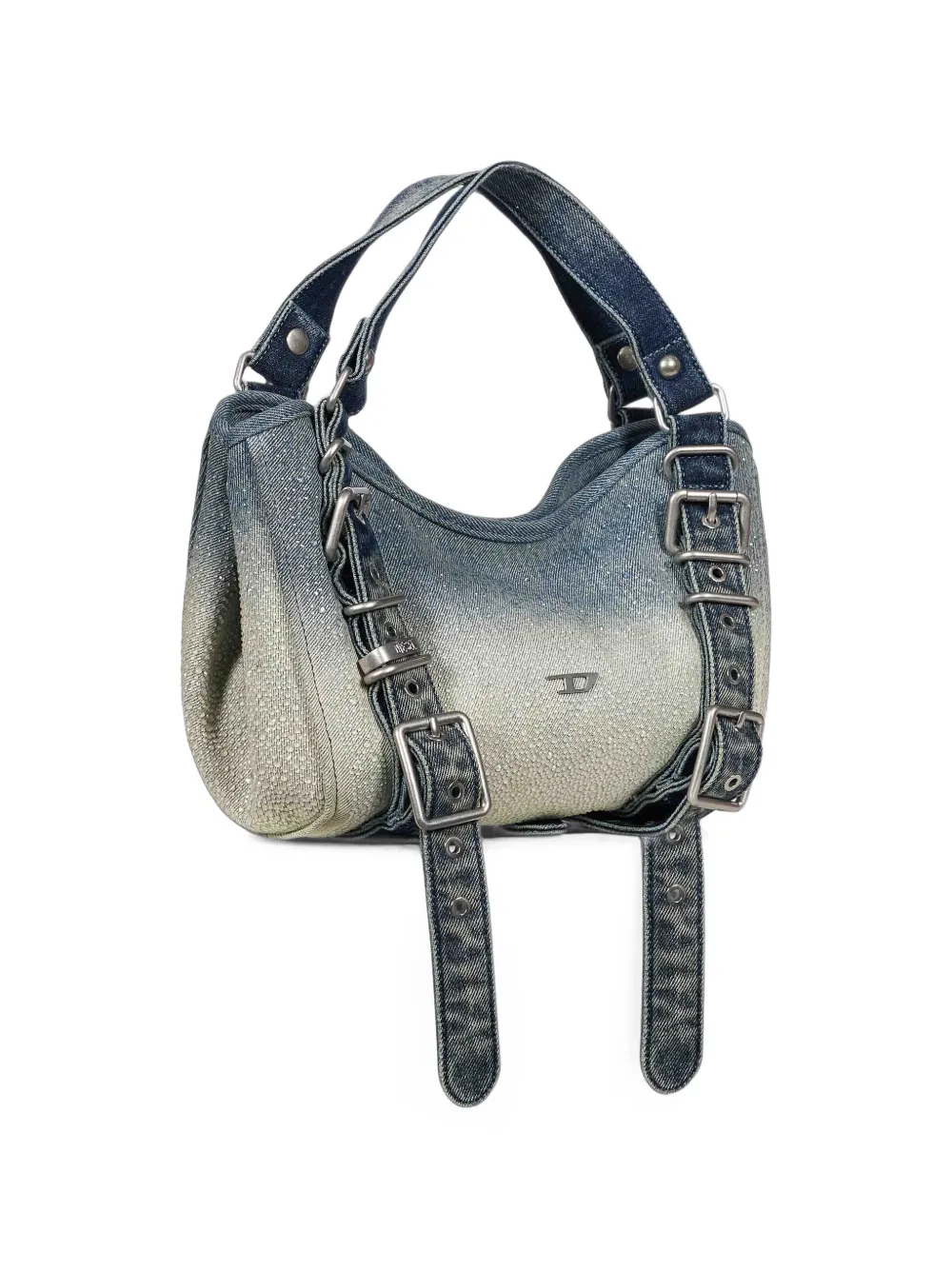 Diesel D-One kleine denim tas met handvat en kristallen Beige
