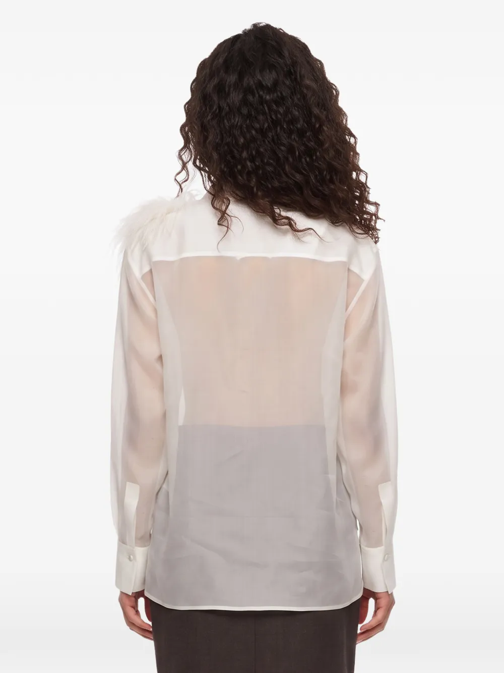 Antonelli feather-trim sheer shirt Wit