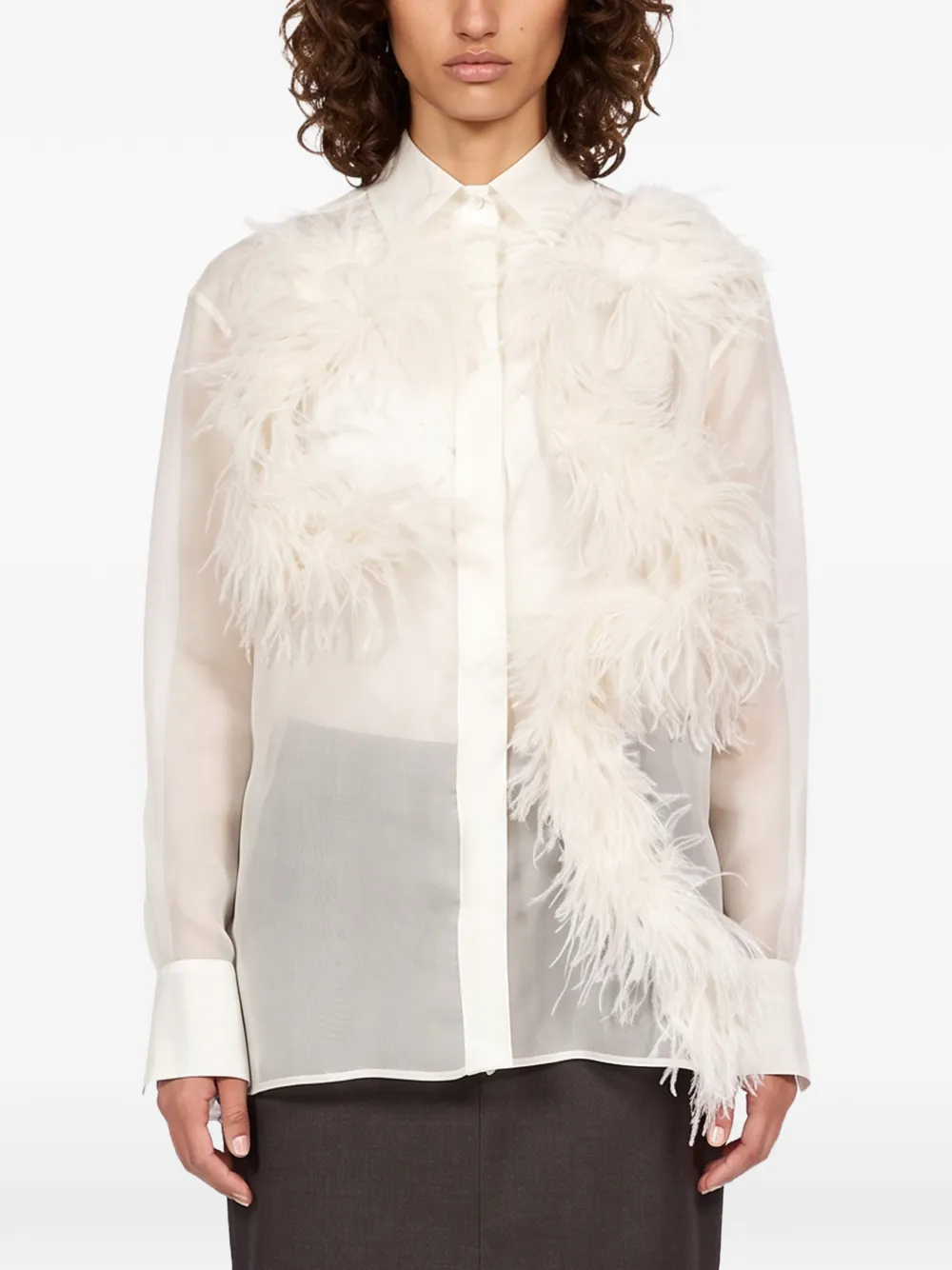 Antonelli feather-trim sheer shirt Wit