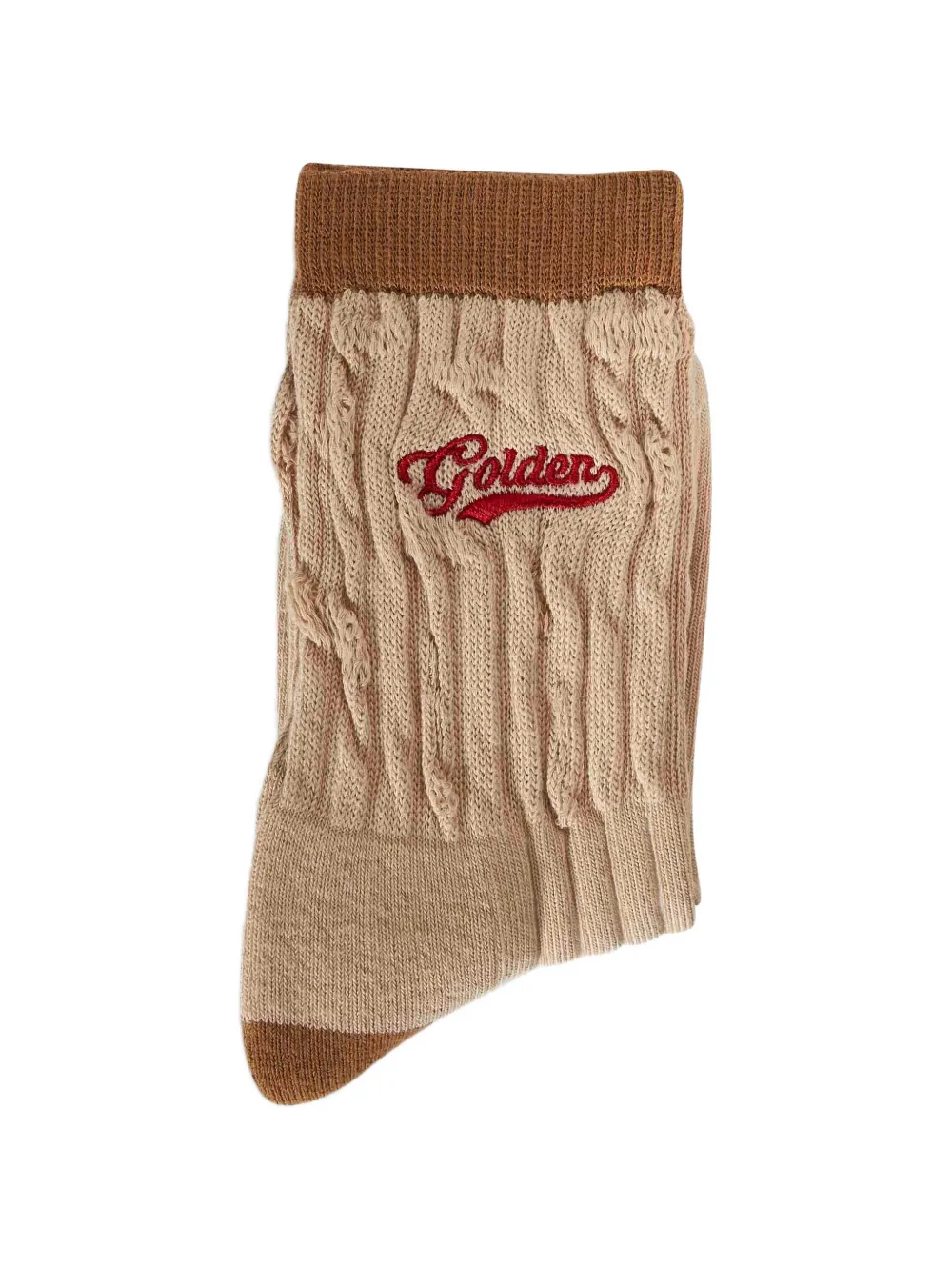 Golden Goose beige ribbed socks with brown details and red embroidered logo - Toni neutri