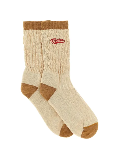 Golden Goose chaussettes côtelées beiges à détails marron et logo brodé rouge