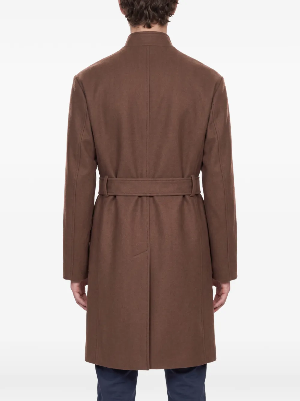 Eleventy belted high-neck wool coat Bruin