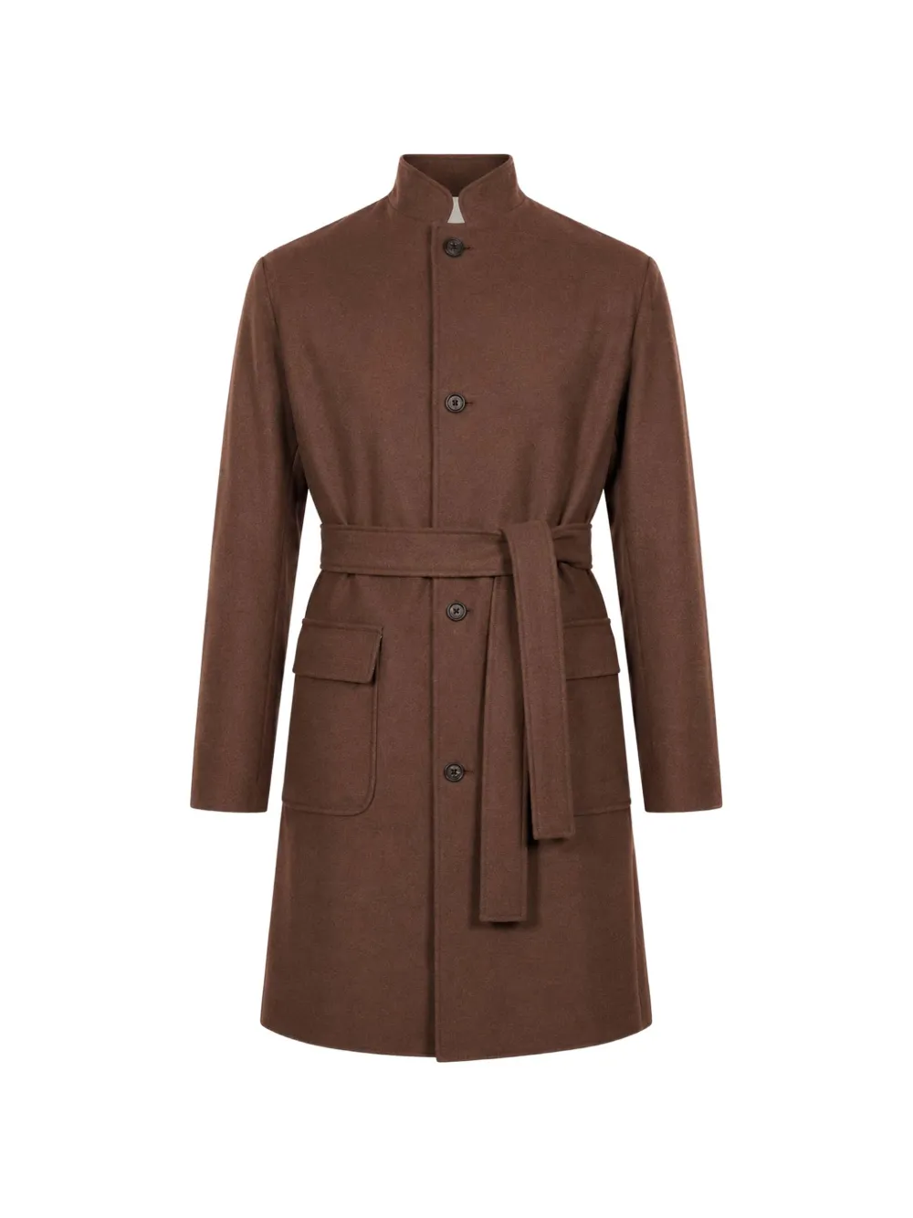 Eleventy belted high-neck wool coat - Marrone