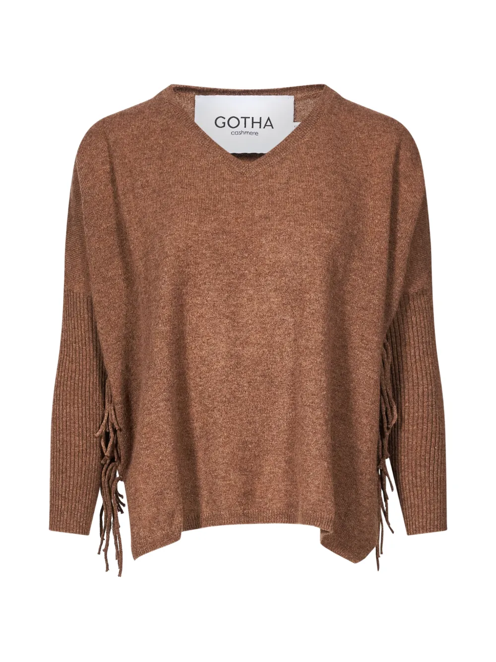 Gotha Fringed V-neck Sweater In Brown