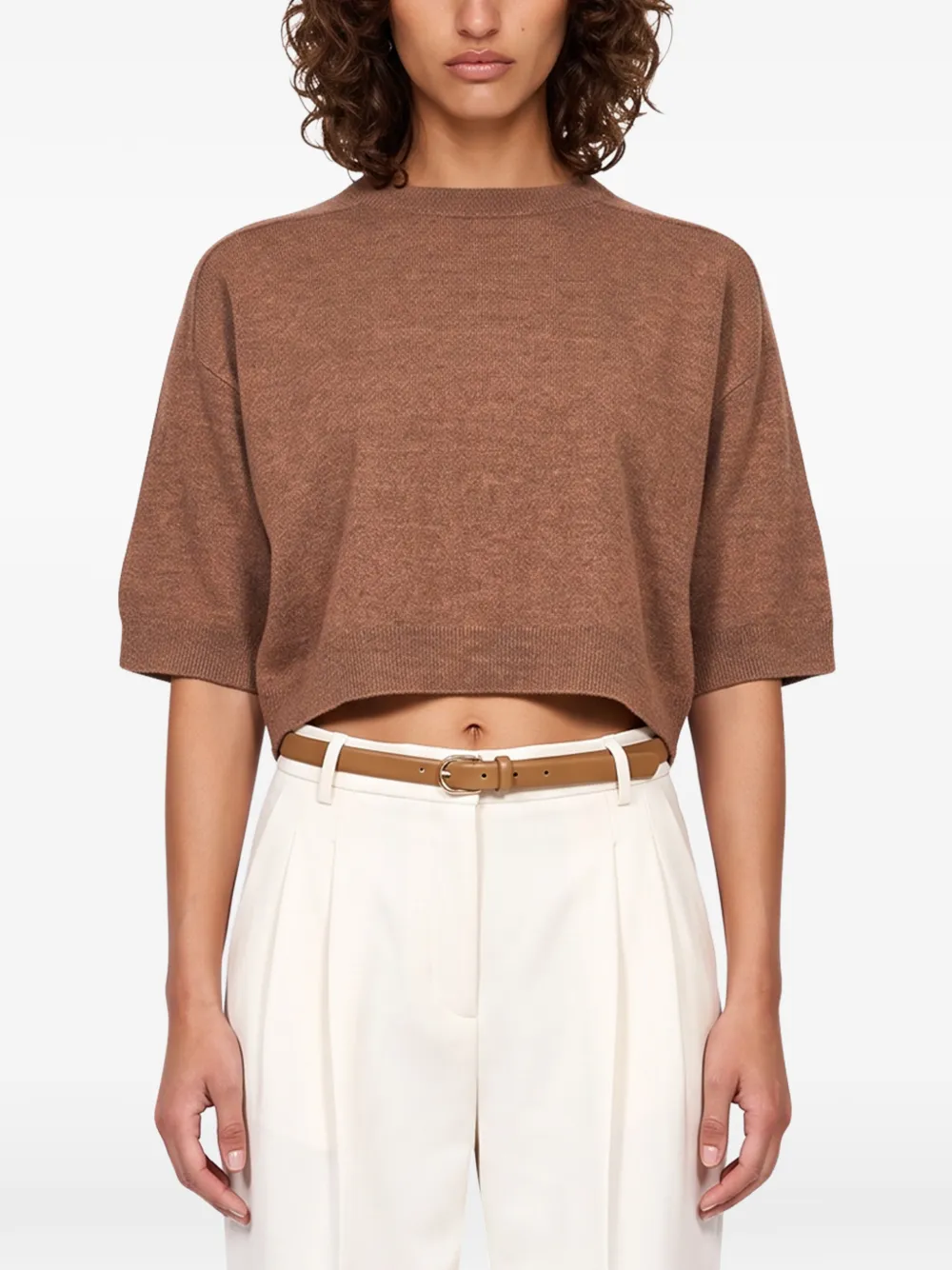 Gotha Cropped Short-sleeve Sweater In Brown