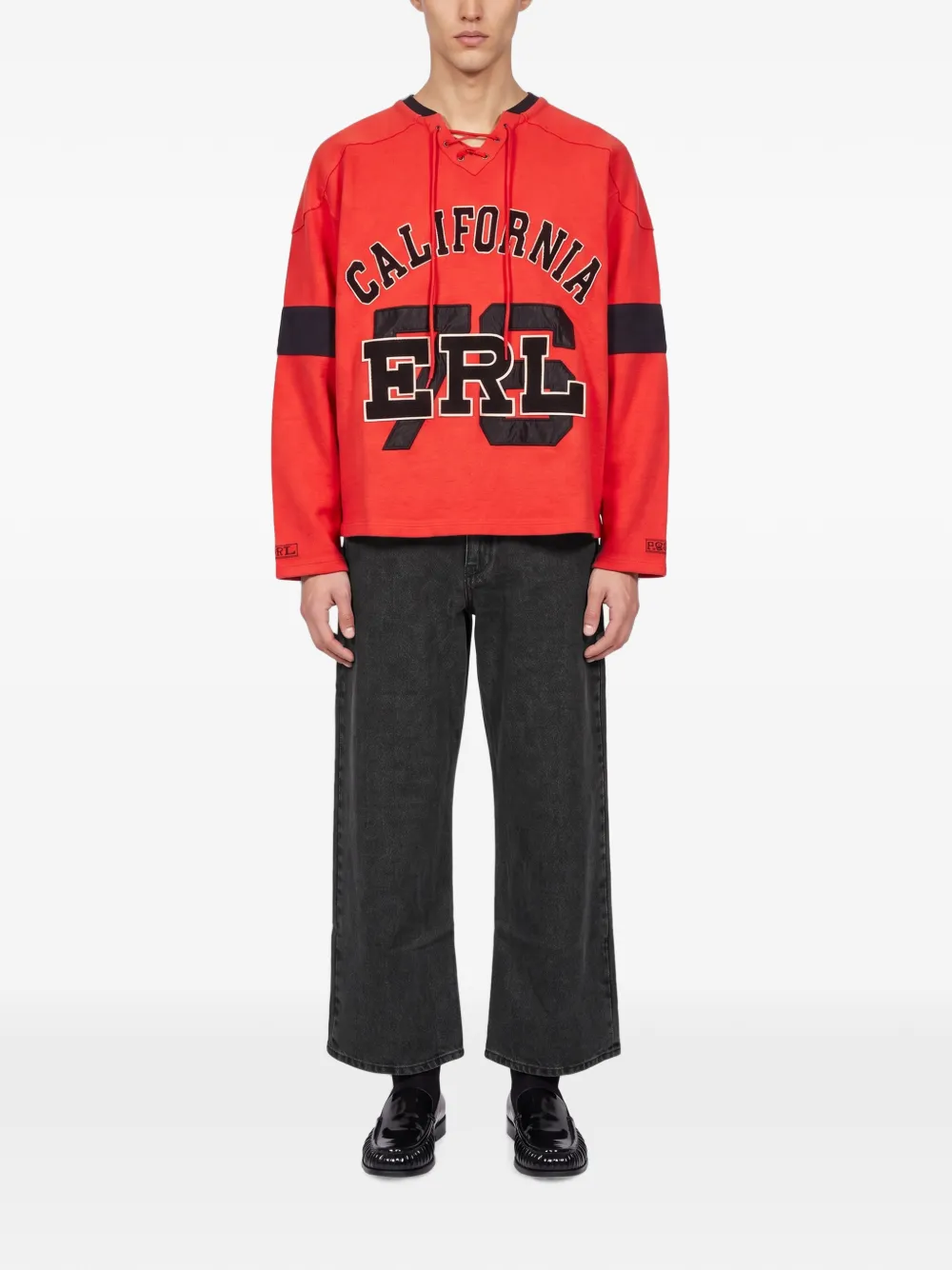 ERL California trui met logo-patch en vetersluiting Rood