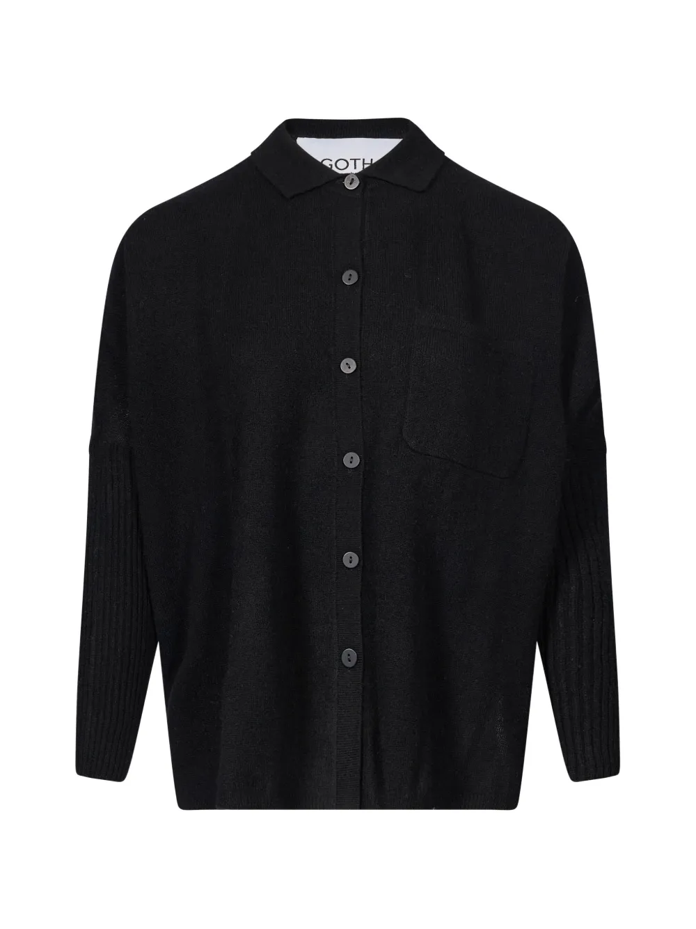 Gotha Ribbed-sleeve Button-down Sweater In Black