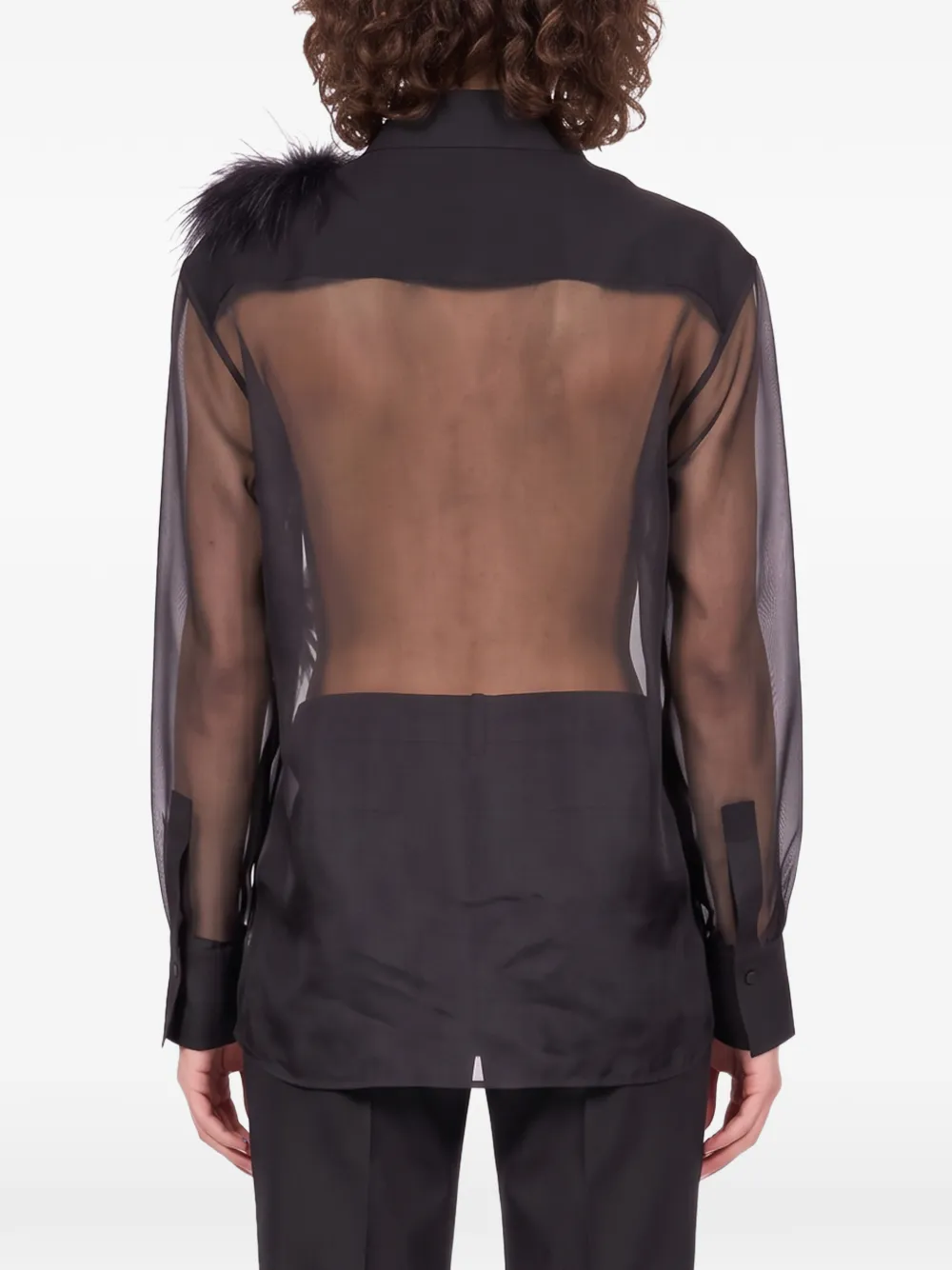 Antonelli Mirra feather-embellished sheer shirt Zwart