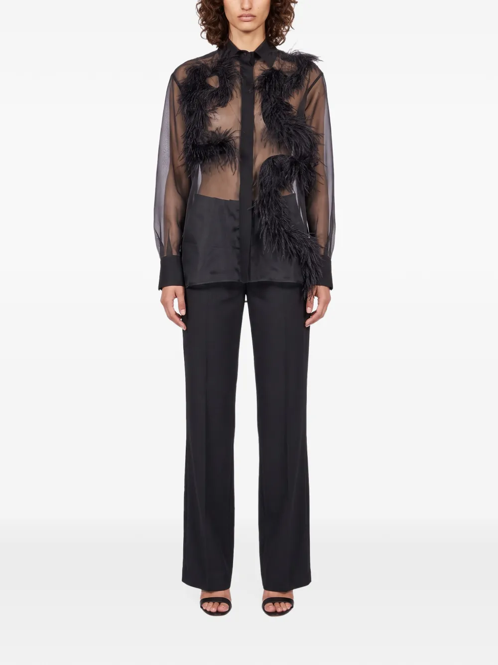Antonelli Mirra feather-embellished sheer shirt Zwart