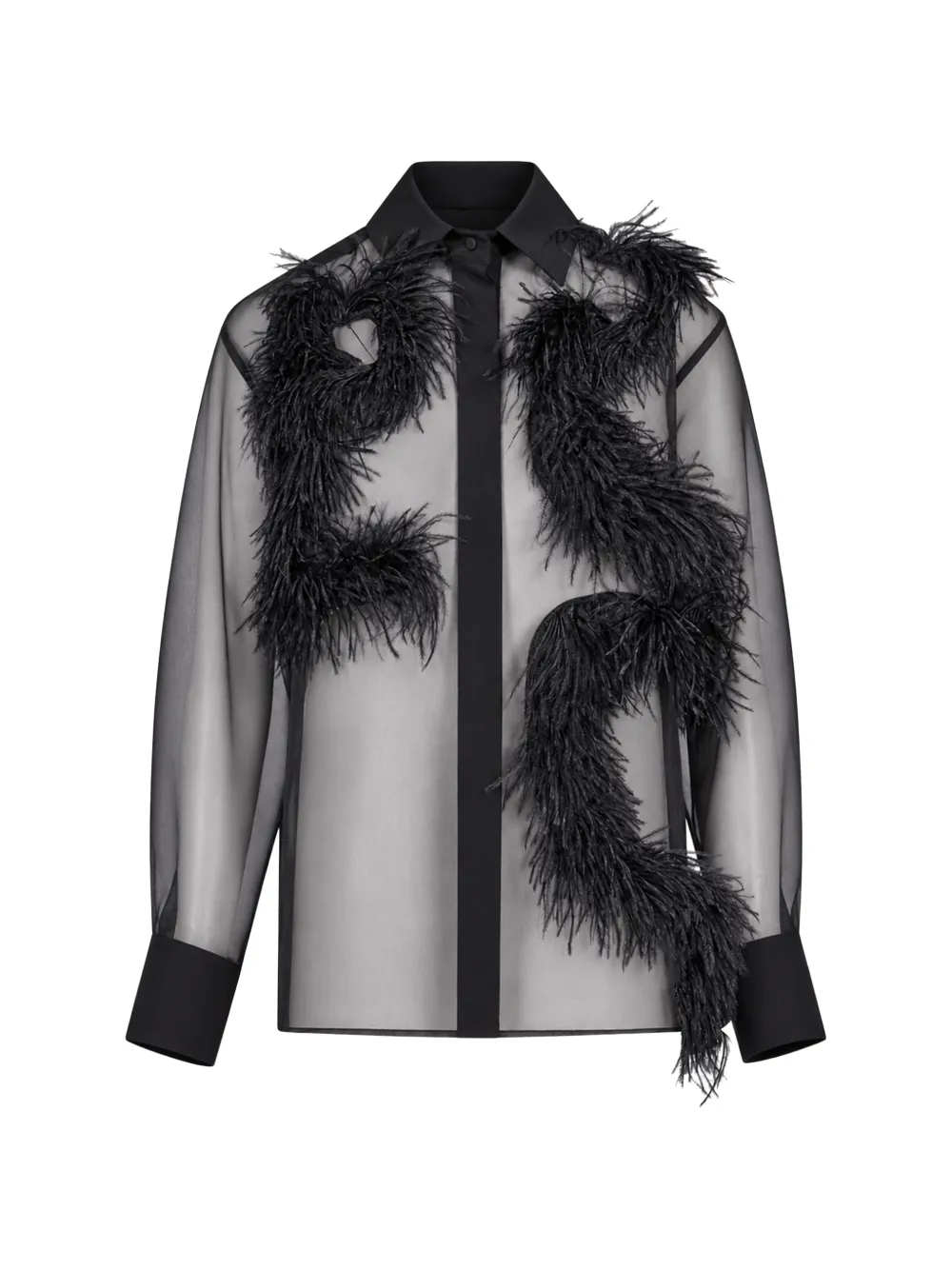 Antonelli Mirra feather-embellished sheer shirt Zwart