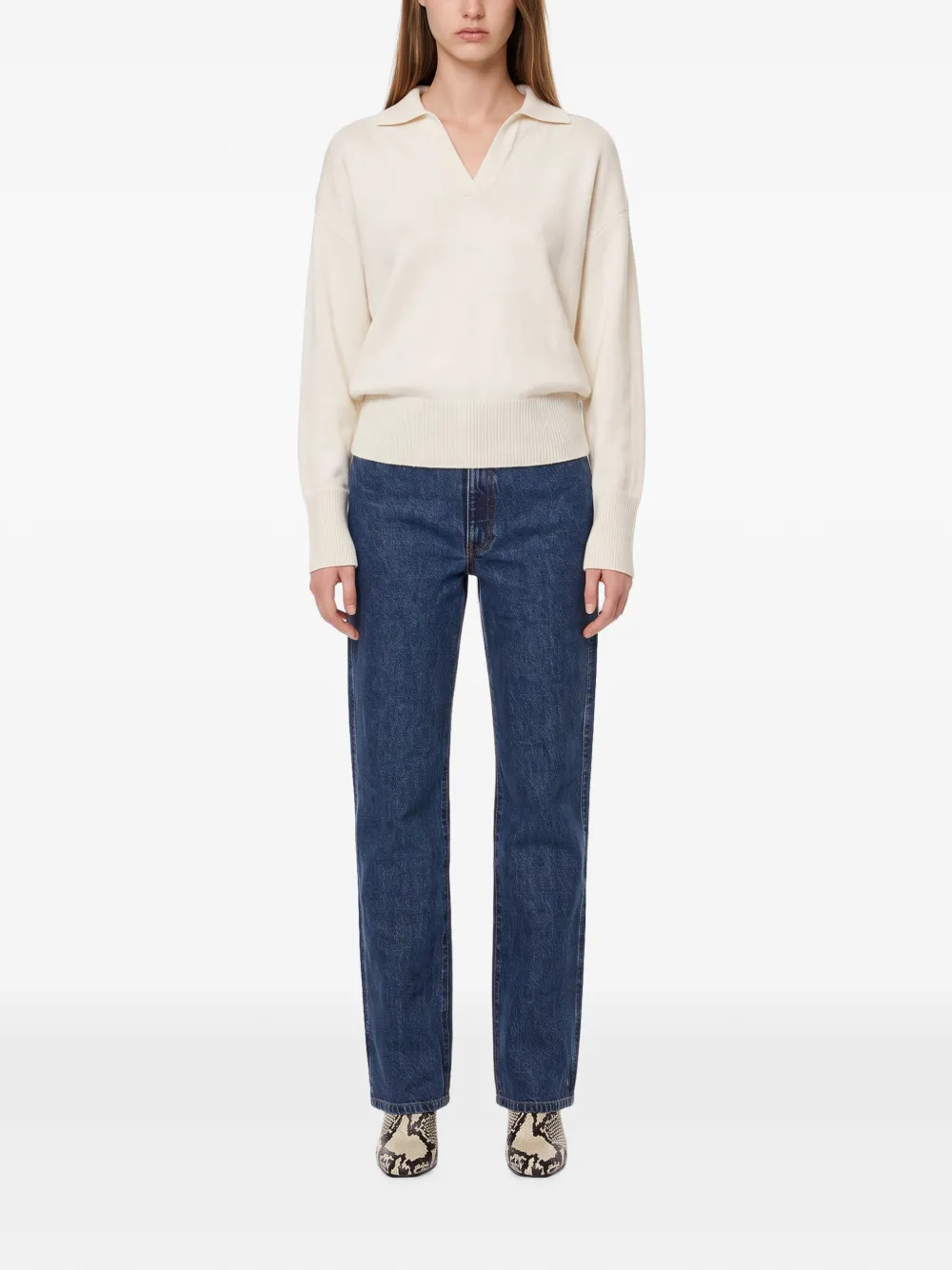 Antonelli Sele polo-collar dropped-shoulder sweater Beige