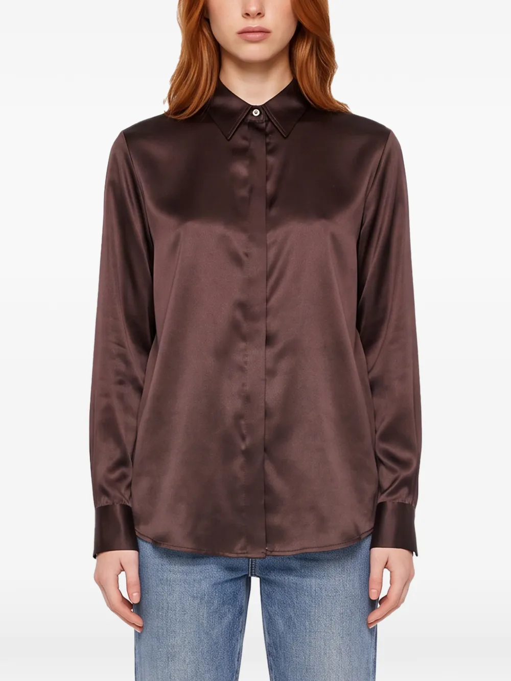 Antonelli satin-finish long-sleeve shirt Bruin