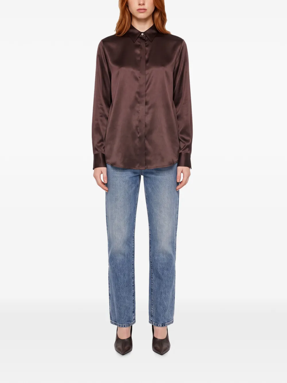 Antonelli satin-finish long-sleeve shirt Bruin