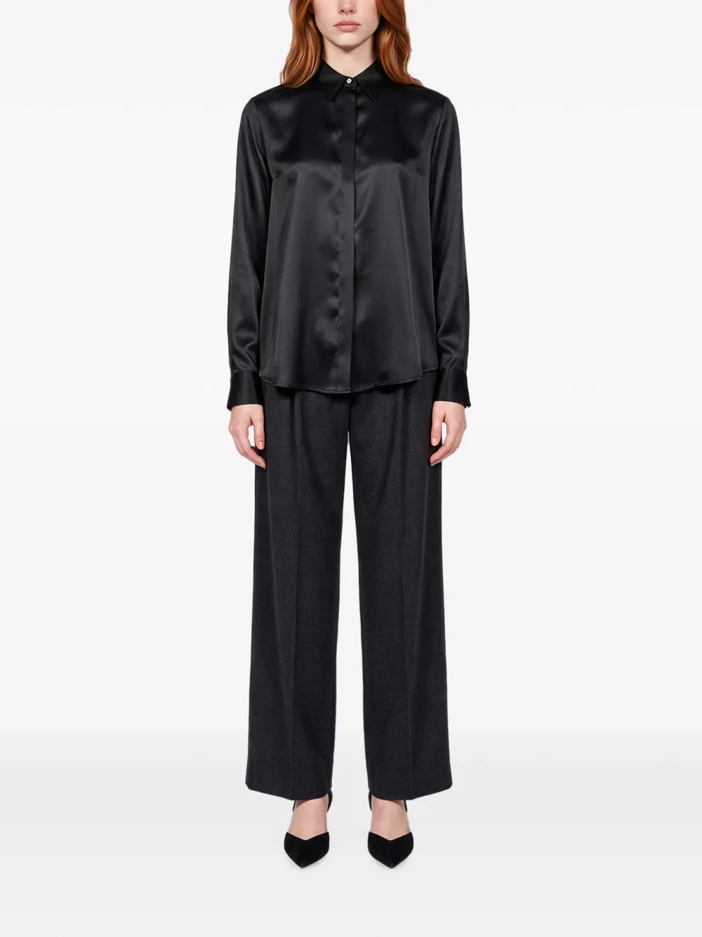 Antonelli Chisone satin-finish concealed-button shirt Zwart